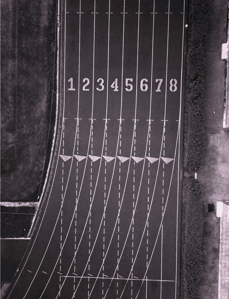 Aerial view of running track representing wellness lifestyle at The Lanes single-family home for sales in Nashville, TN. 
