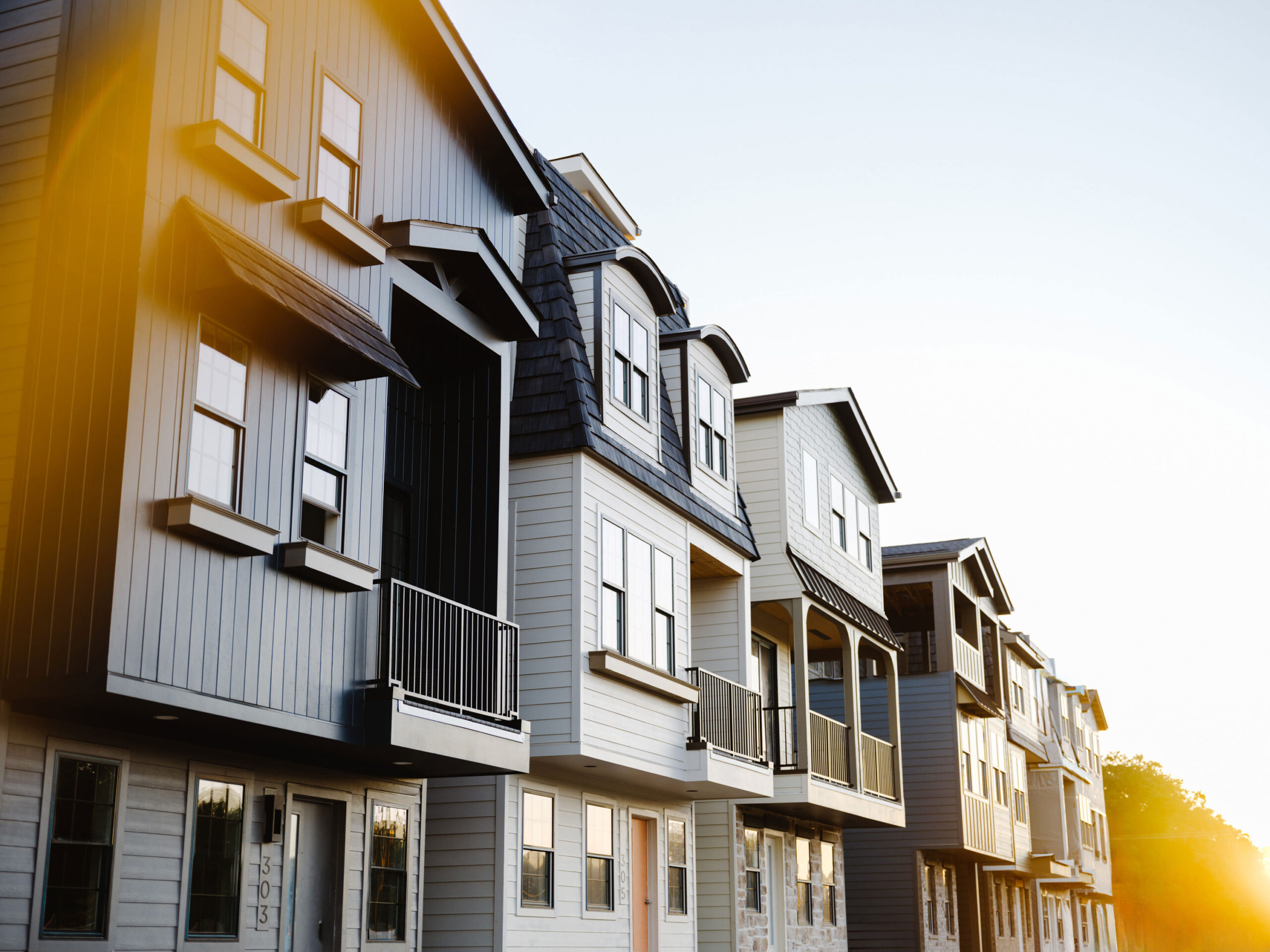 Modern single-family townhomes at The Lanes community in Nashville, Tennessee.