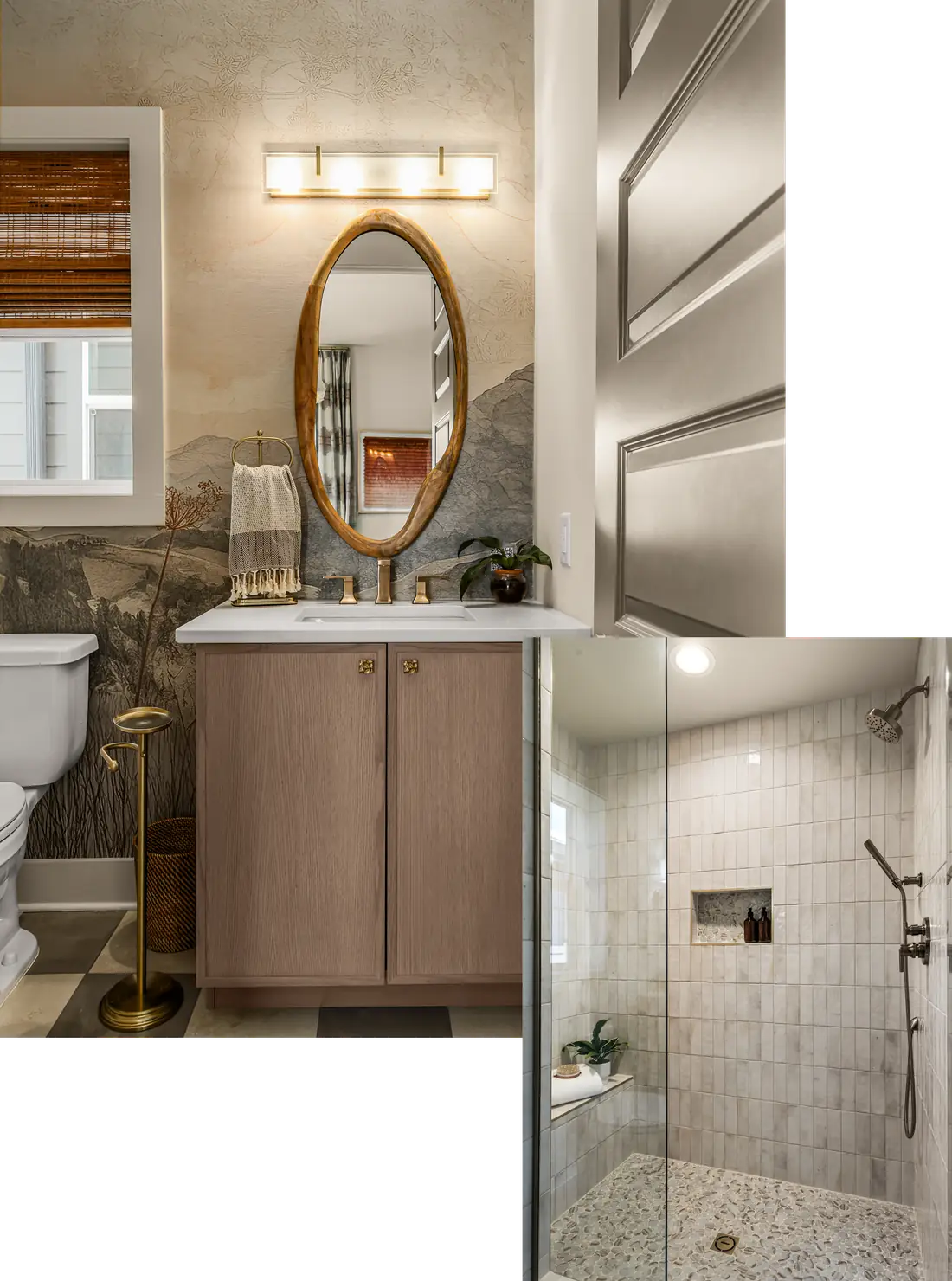 solaya-homes-03-04-bath-details Powder bath vanity and tiled walk-in shower in a home at Solaya at the Lanes