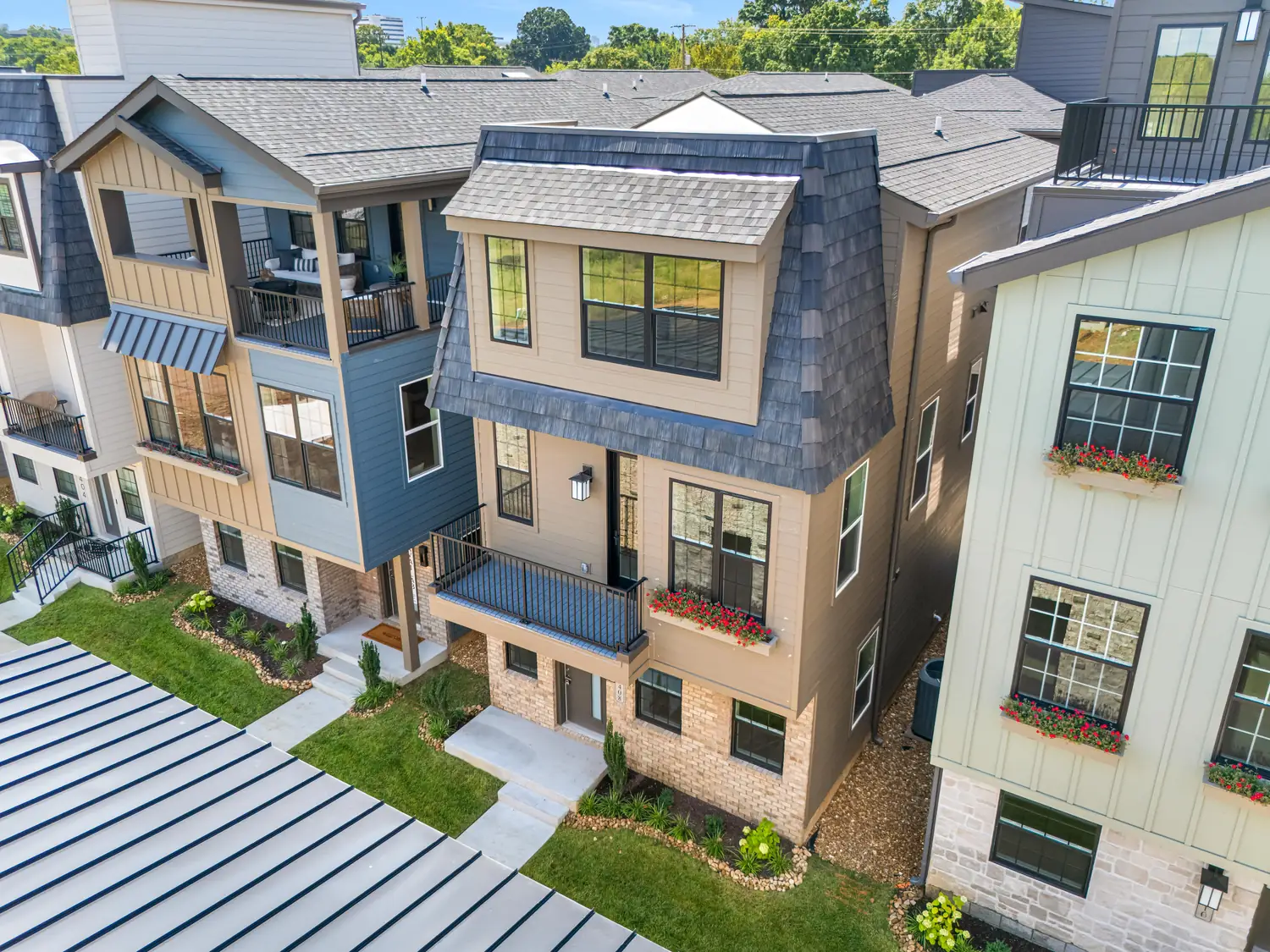 solaya-homes-05-exterior-aerial-wide Aerial view of single-family homes at Solaya at the Lanes in Nashville, TN